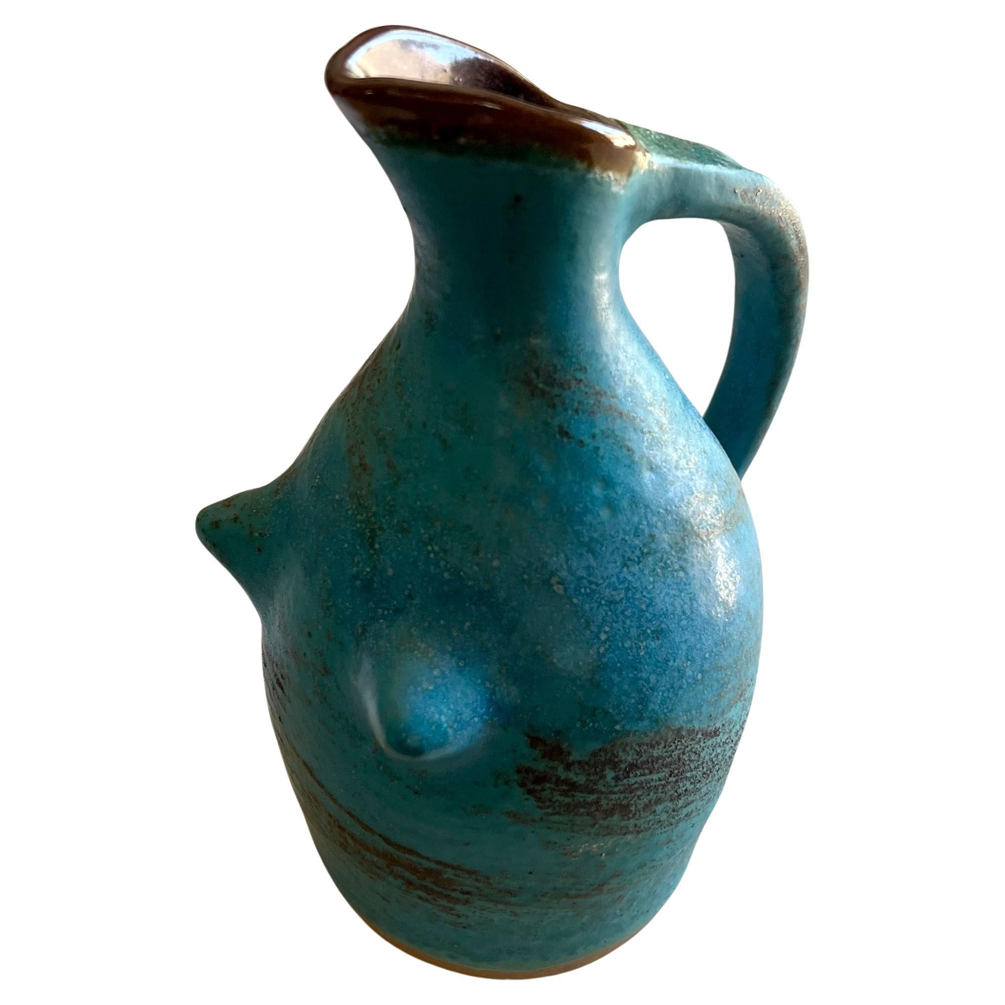 Mid-Century Modern 1970s California Studio Milk Stoneware Pitcher Vase For Sale