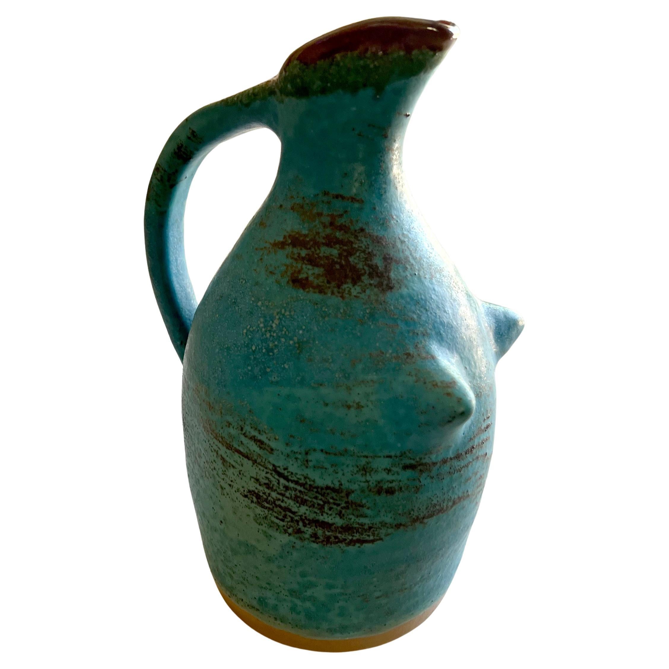 1970s California Studio Milk Stoneware Pitcher Vase For Sale