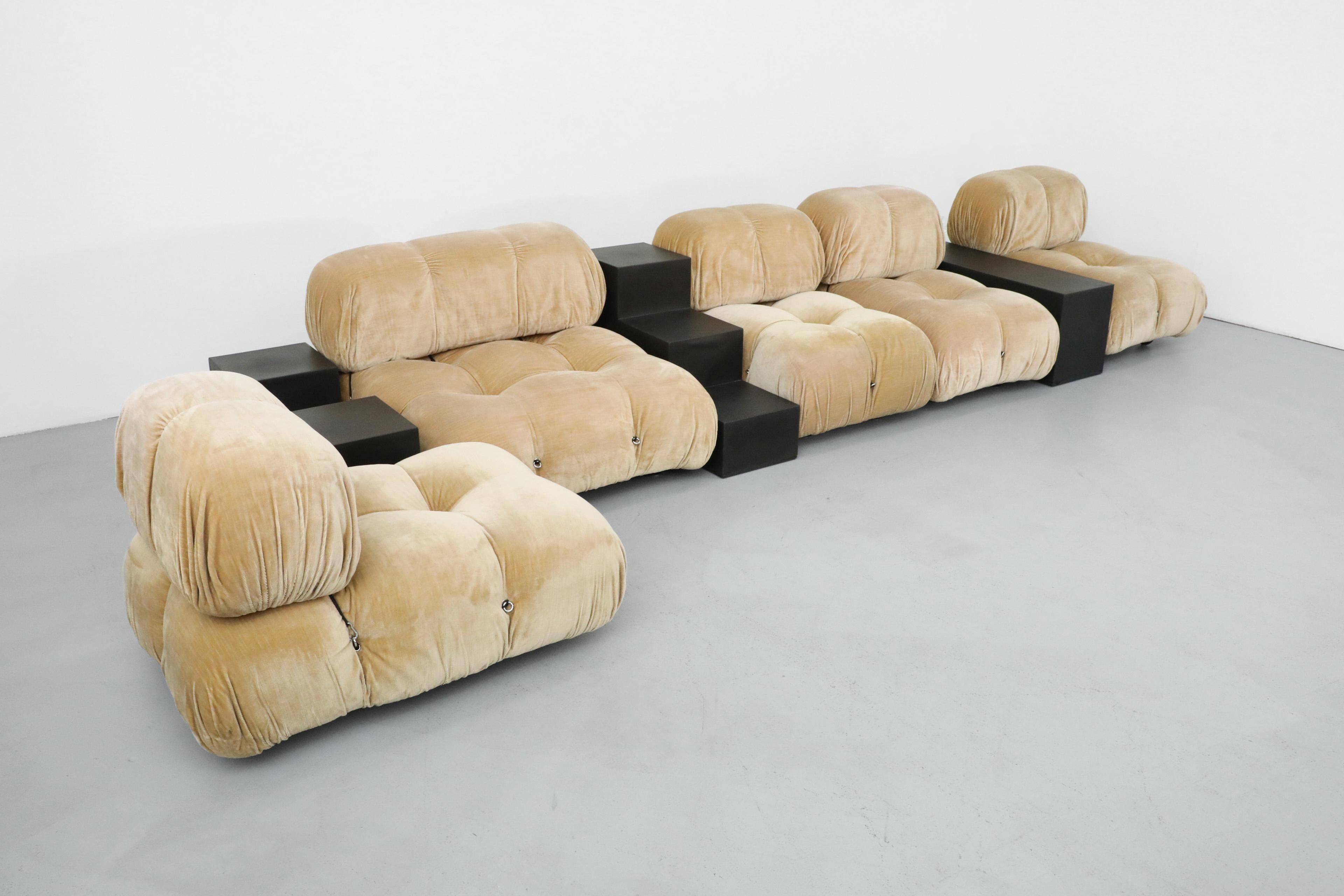 Italian 1970s 'Camaleonda' C&B Italia Seven Piece Beige Velvet Sofa Set by Mario Bellini