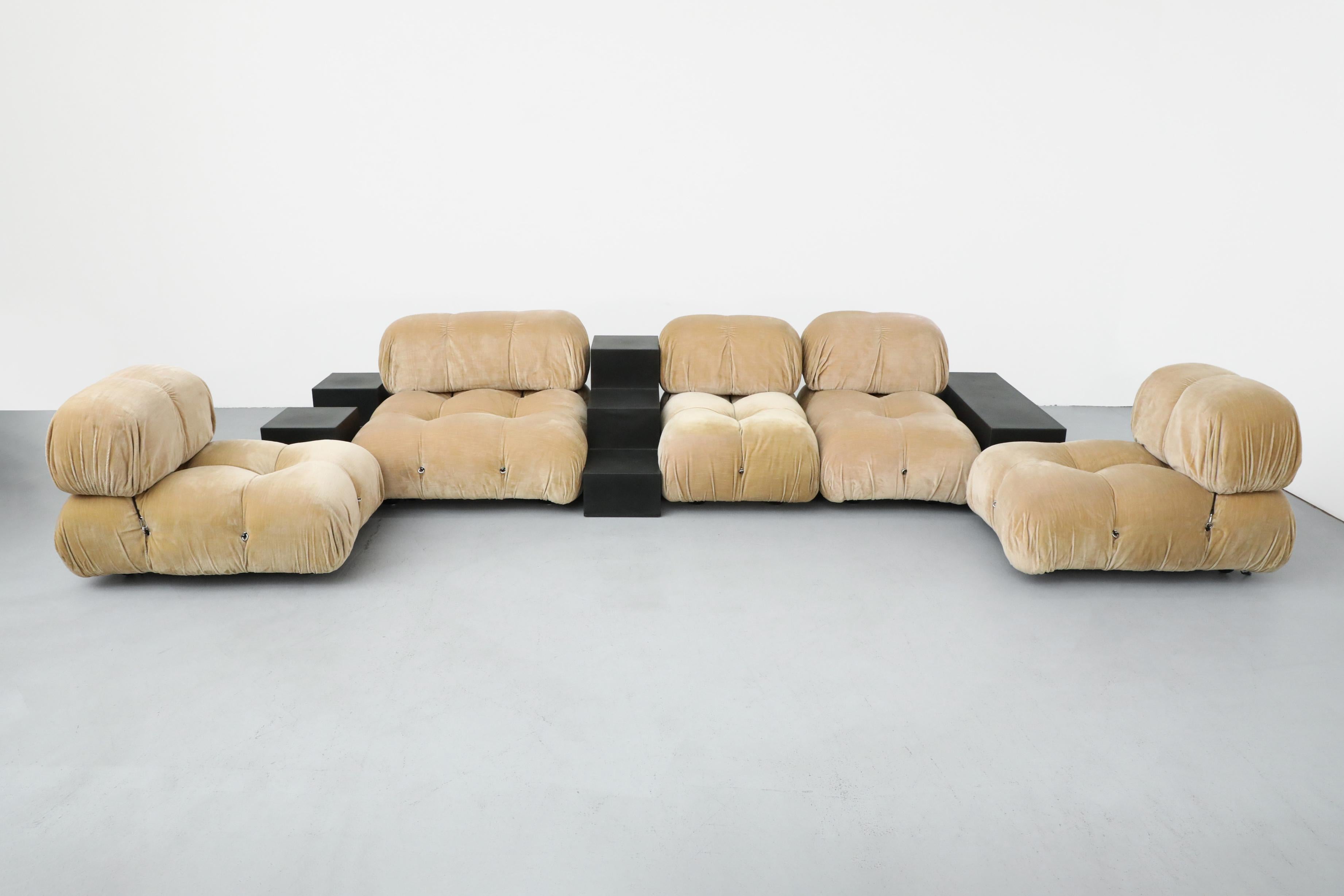 Mid-Century Modern 1970s 'Camaleonda' C&B Italia Seven Piece Beige Velvet Sofa Set by Mario Bellini