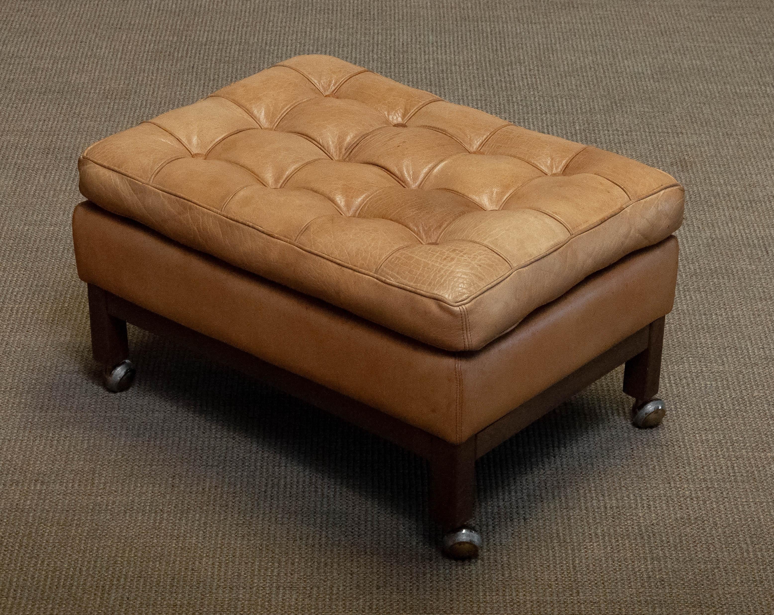 Chesterfield 1970s Camel / Brown Colored Leather Ottoman Model 'Merkur' by Arne Norell For Sale