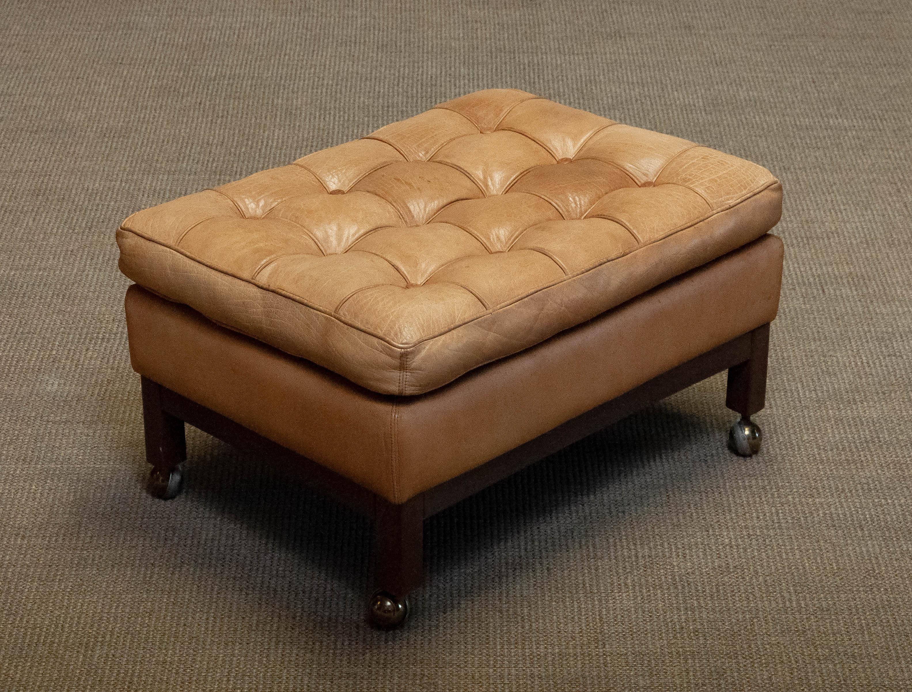 Late 20th Century 1970s Camel / Brown Colored Leather Ottoman Model 'Merkur' by Arne Norell For Sale
