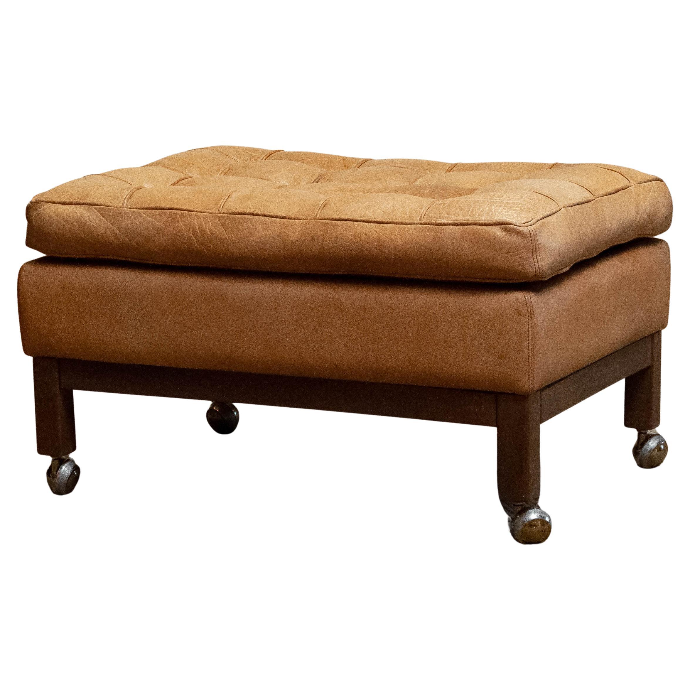 1970s Camel / Brown Colored Leather Ottoman Model 'Merkur' by Arne Norell For Sale