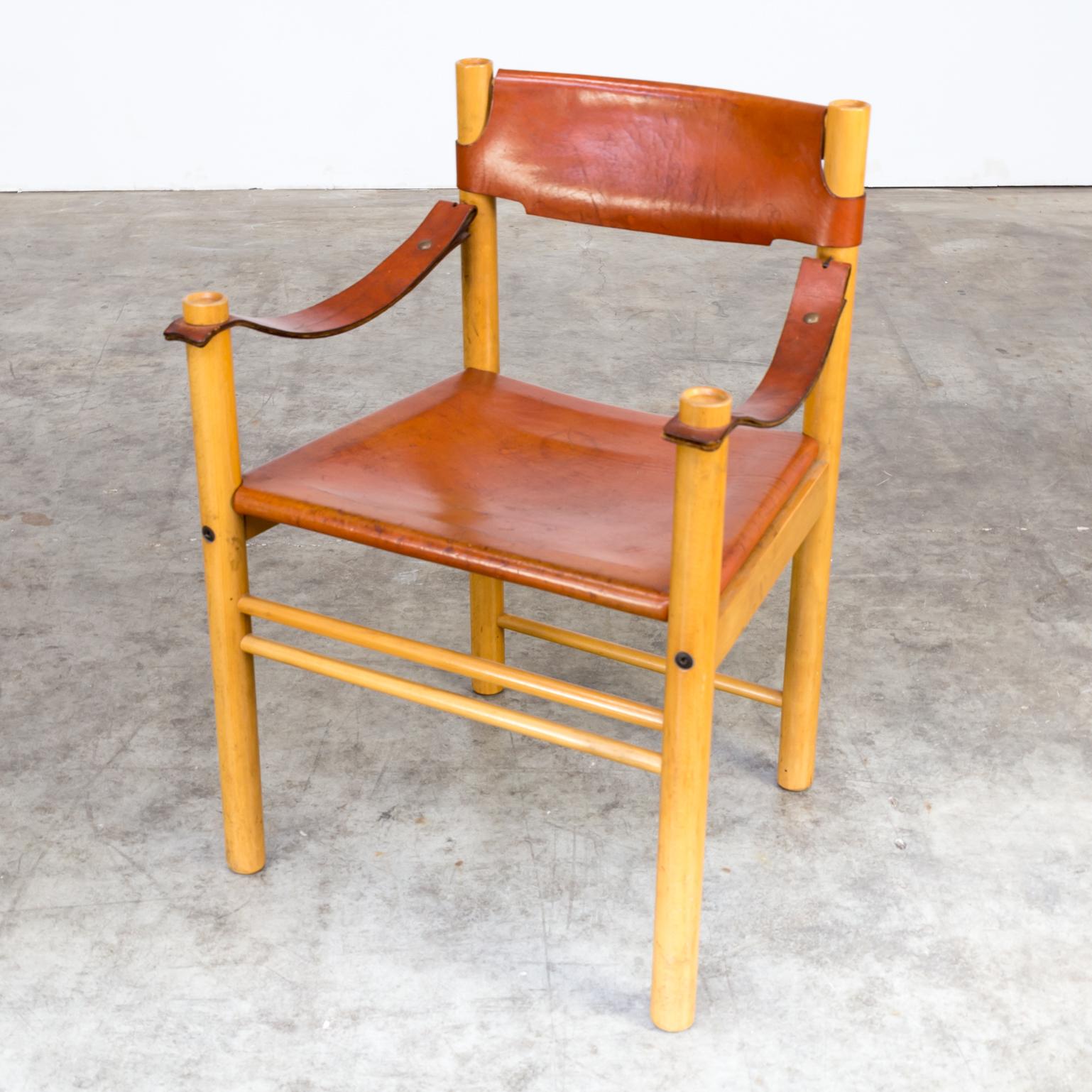 Late 20th Century 1970s Camel Brown Leather Chair for Ibisco For Sale