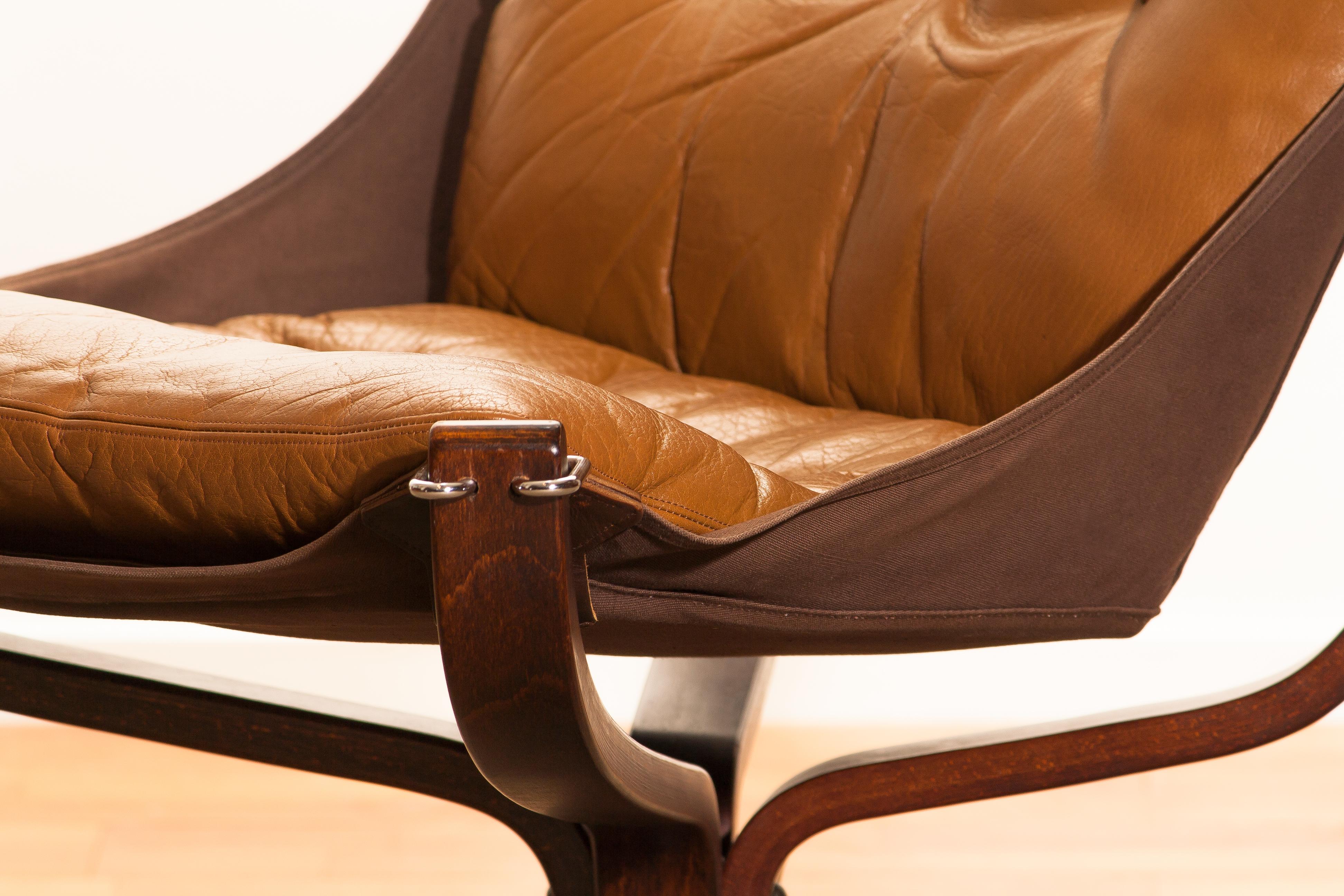 Mid-Century Modern 1970s, Camel Leather 'Falcon' Lounge or Easy Chair by Sigurd Ressell