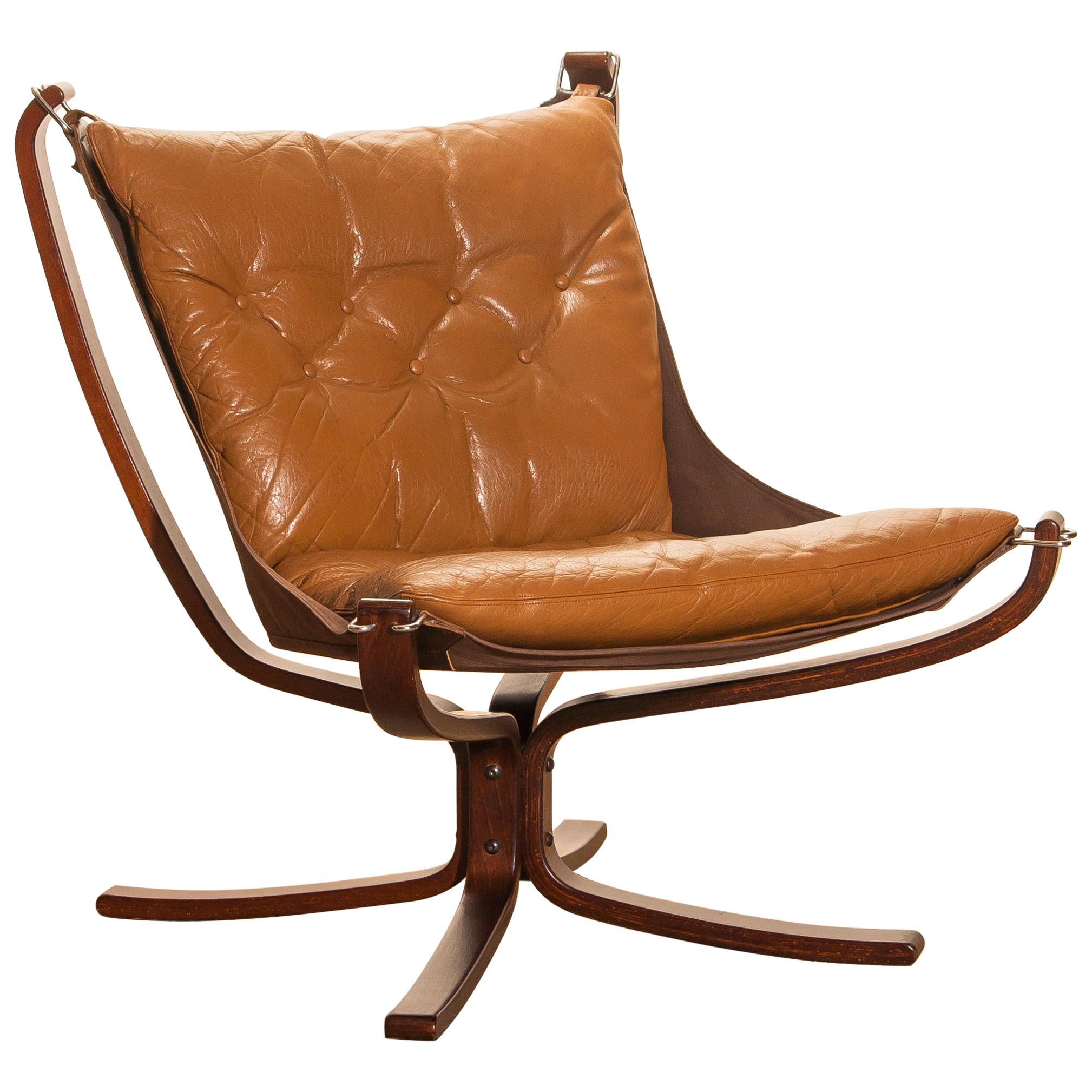 1970s, Camel Leather 'Falcon' Lounge or Easy Chair by Sigurd Ressell