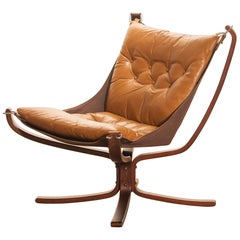 1970s, Camel Leather 'Falcon' Lounge or Easy Chair by Sigurd Ressell