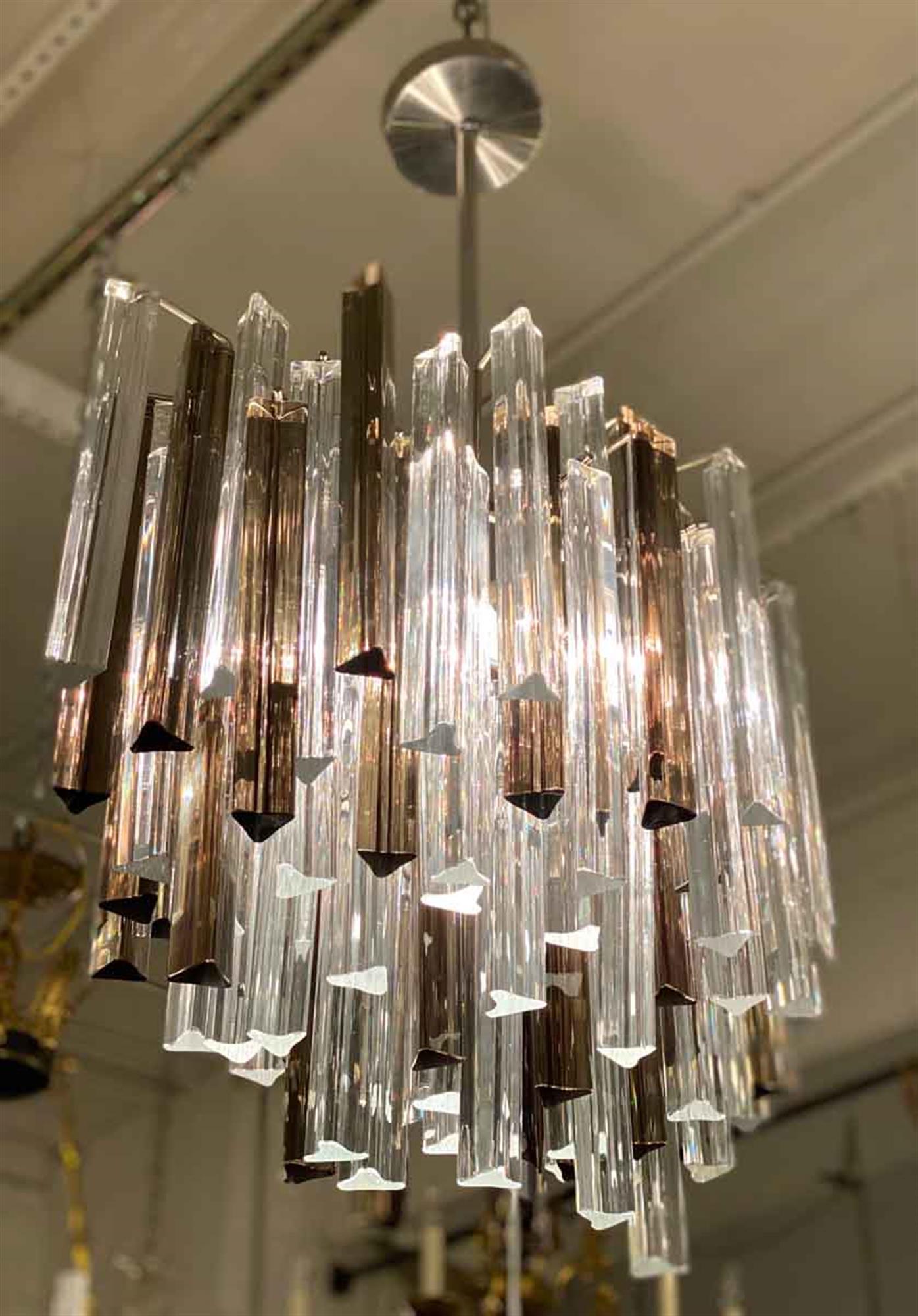 Late 20th Century 1970s Camer Glass Venini Midcentury Chandelier in Two-Tone Prisms