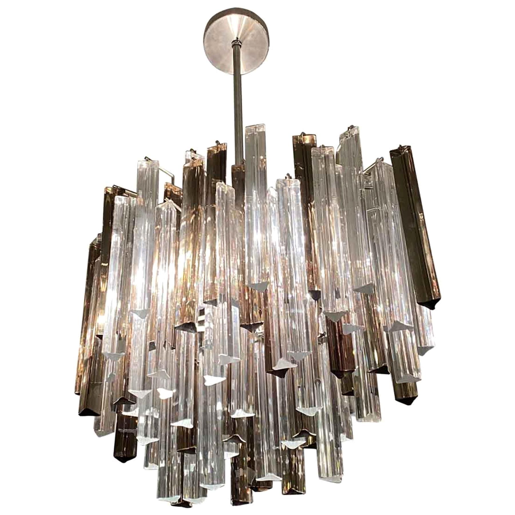 1970s Camer Glass Venini Midcentury Chandelier in Two-Tone Prisms