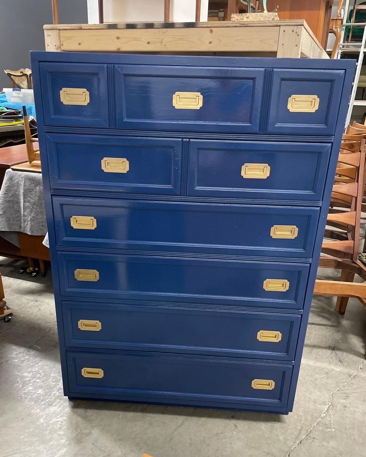 American 1970’s Campaign Dresser Newly Lacquered in Hague Blue