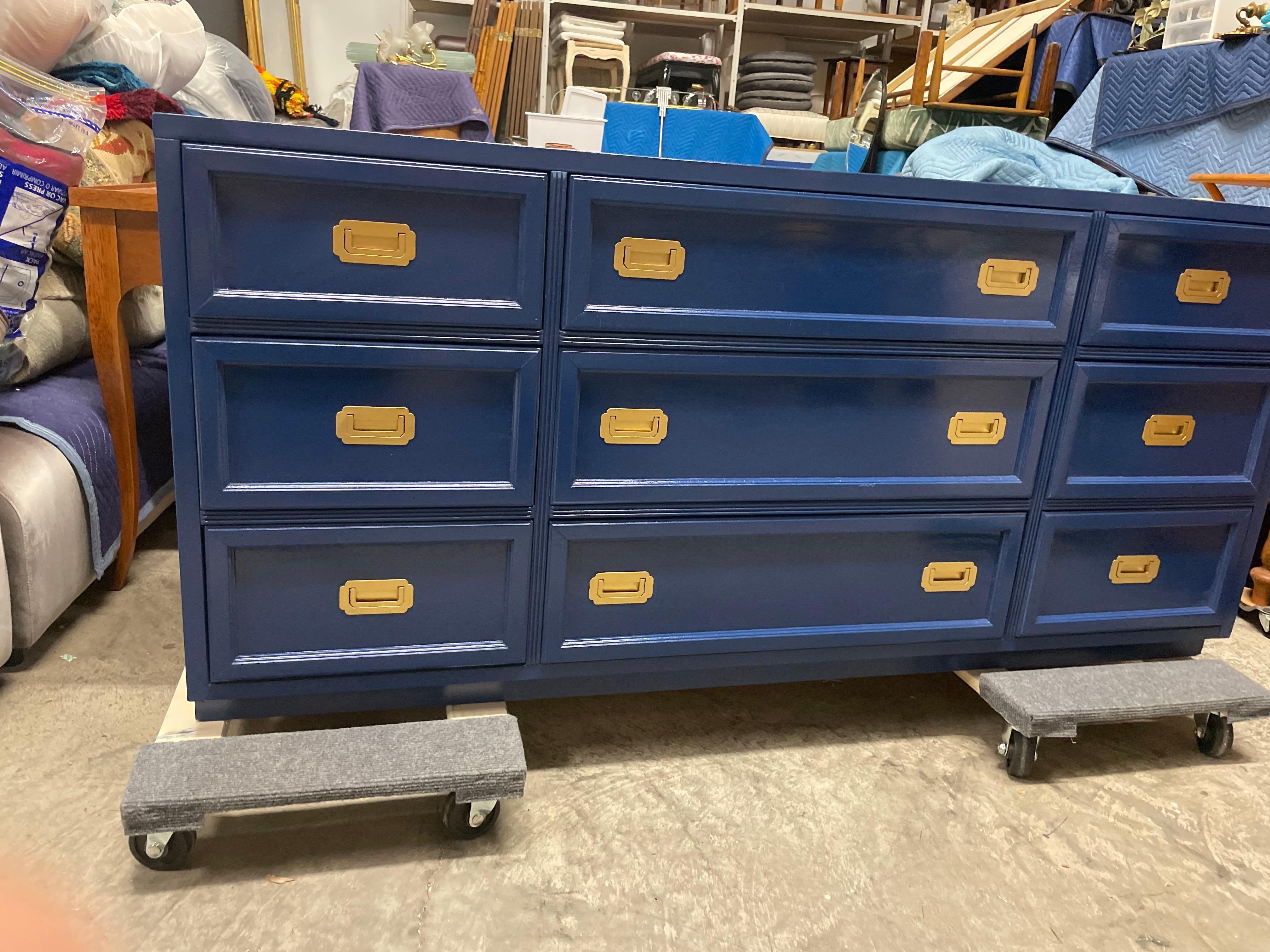 American 1970’s Campaign Dresser Newly Lacquered in Hague Blue