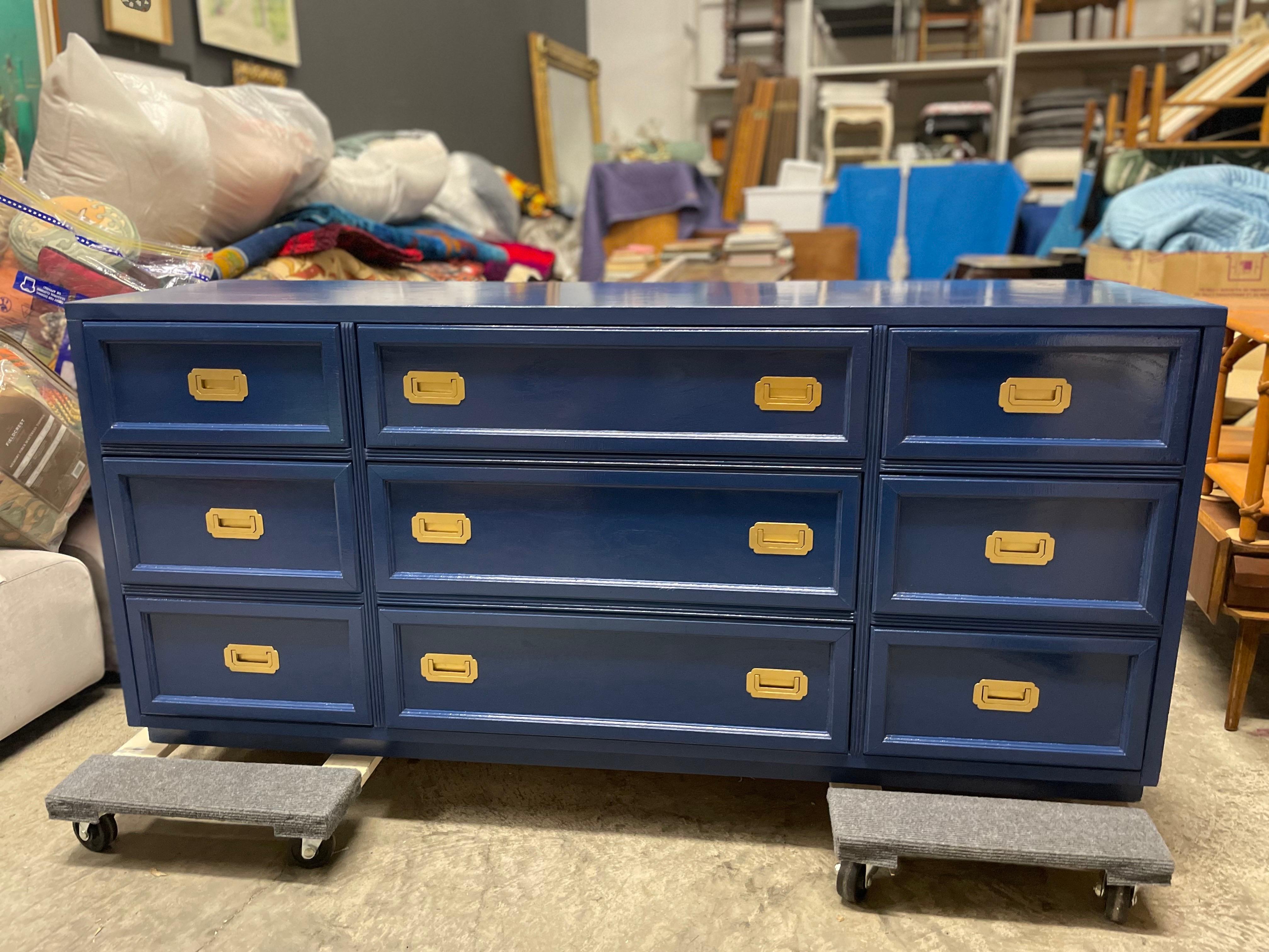 1970’s Campaign Dresser Newly Lacquered in Hague Blue In Good Condition In Charleston, SC