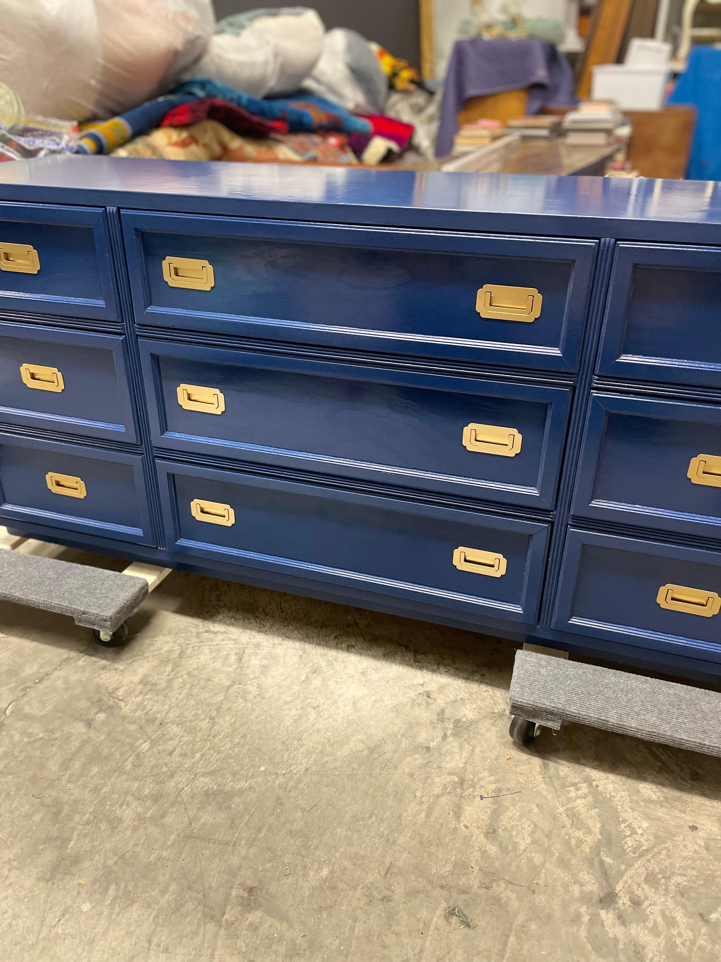 Late 20th Century 1970’s Campaign Dresser Newly Lacquered in Hague Blue