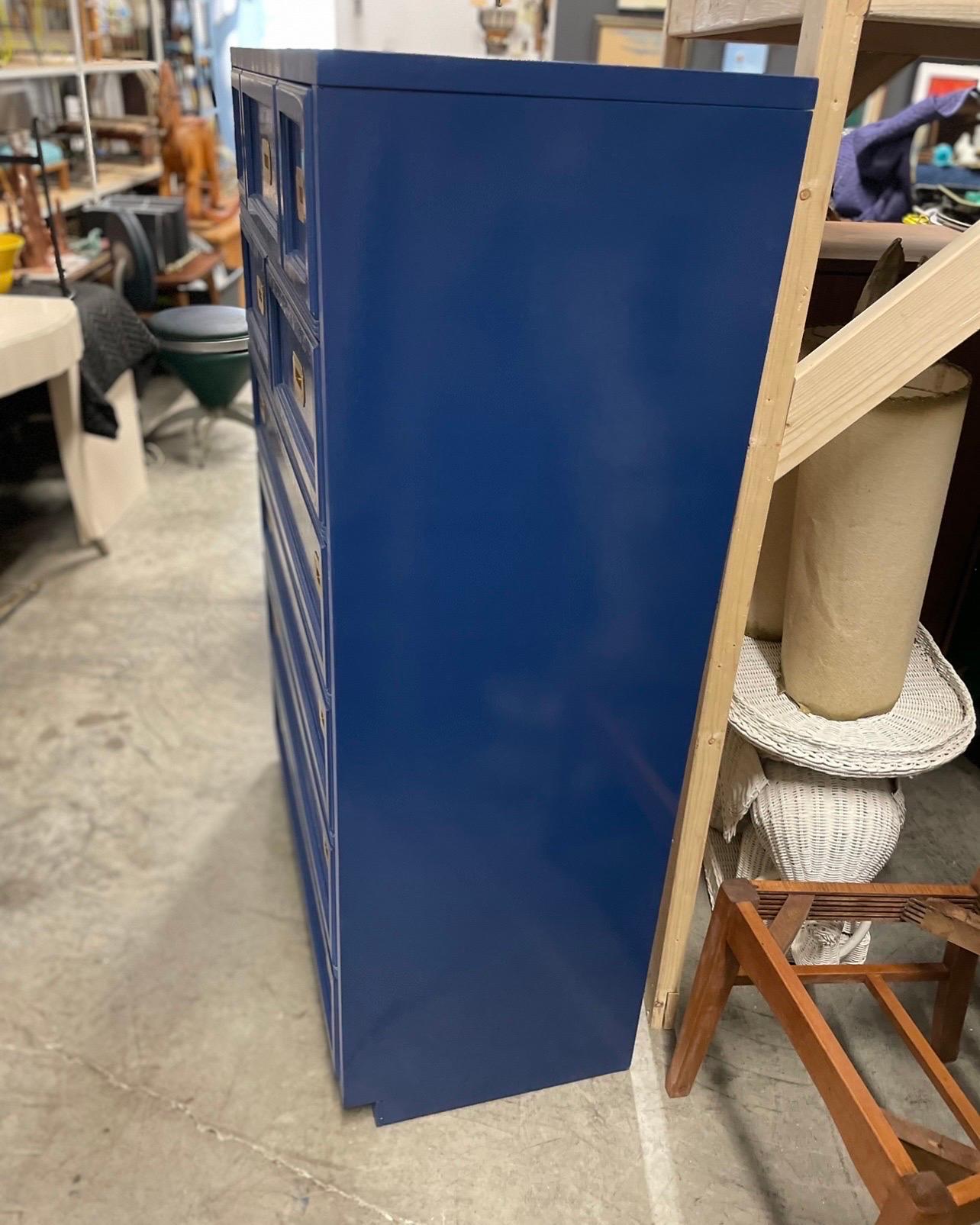 Brass 1970’s Campaign Dresser Newly Lacquered in Hague Blue