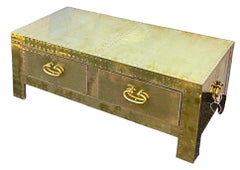 1970s Campaign Style Brass Trunk / Coffee Table By Sarreid Ltd.