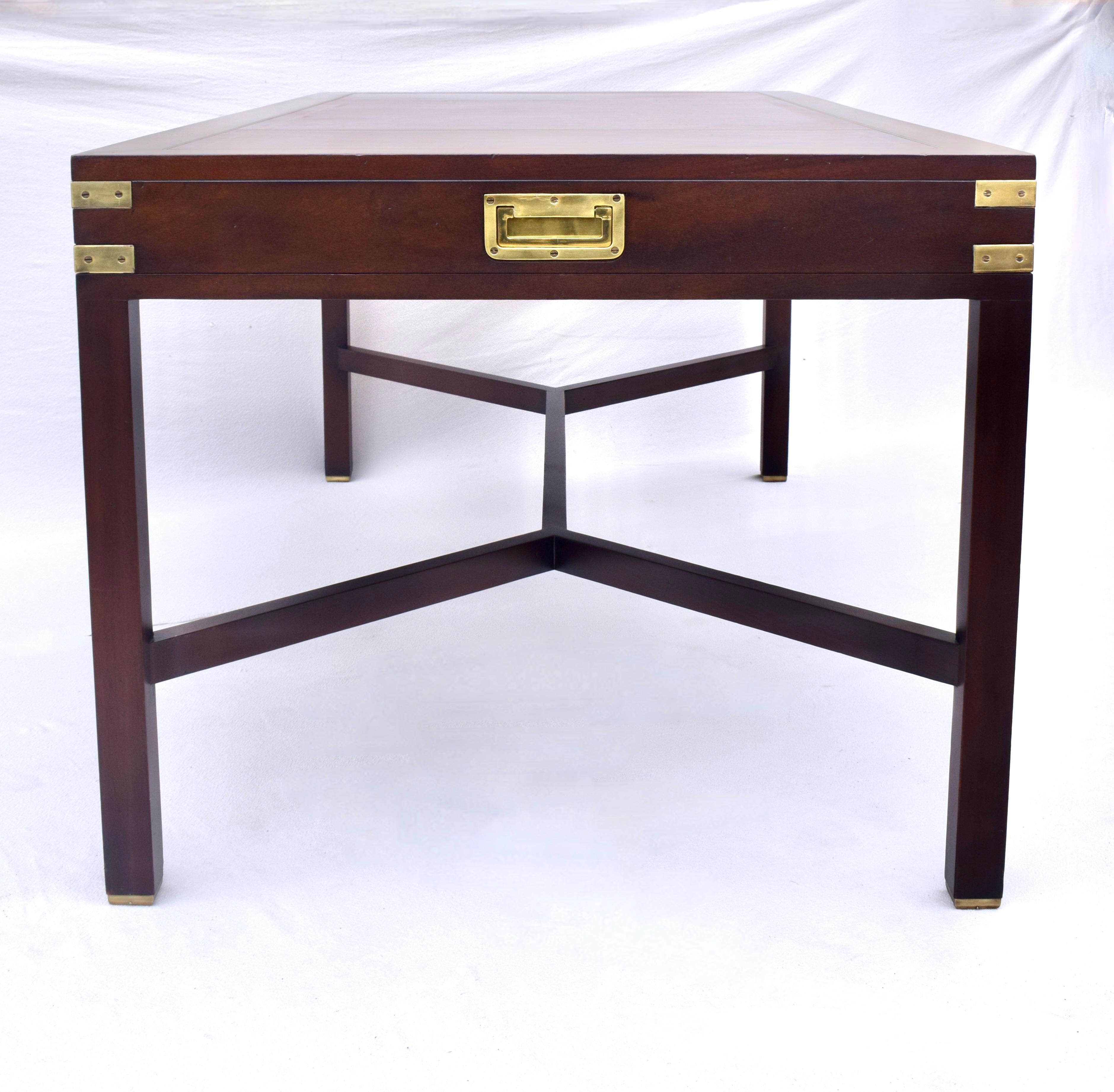 20th Century 1970's Campaign Style Leather Top Desk For Sale
