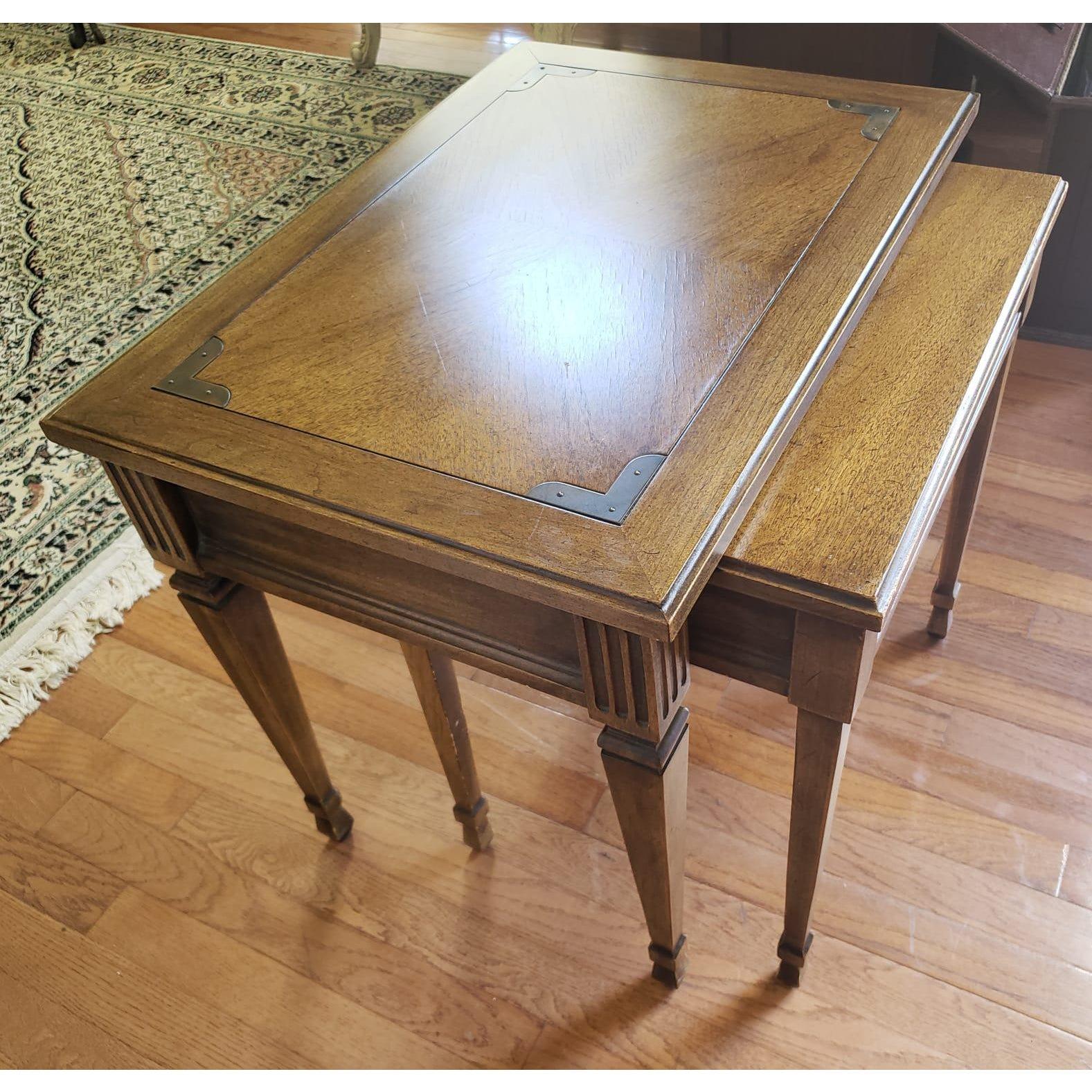 1970s Campaign Style Walnut Nesting Tables, Set of 2 For Sale 2