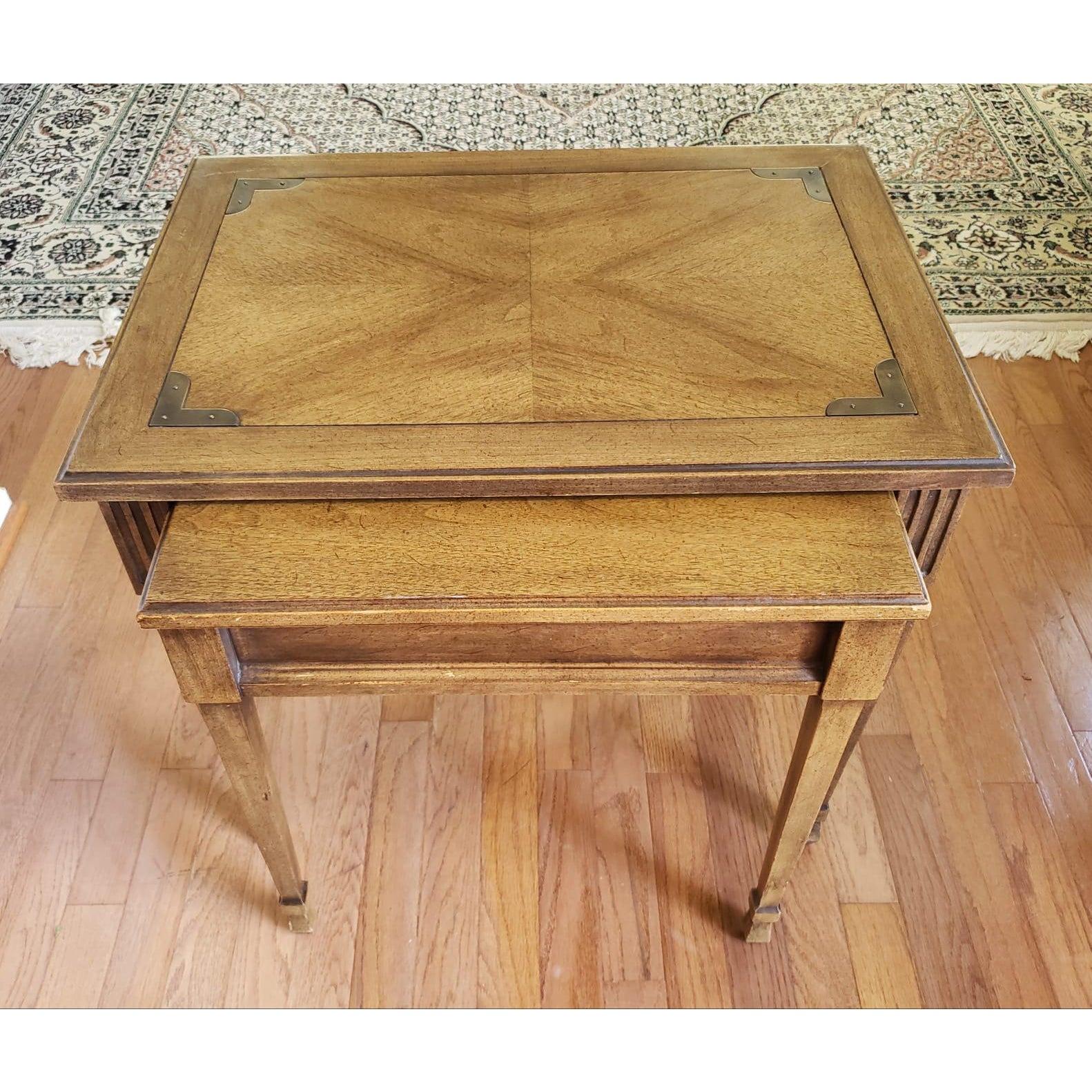 1970s Campaign Style Walnut Nesting Tables, Set of 2 For Sale 4