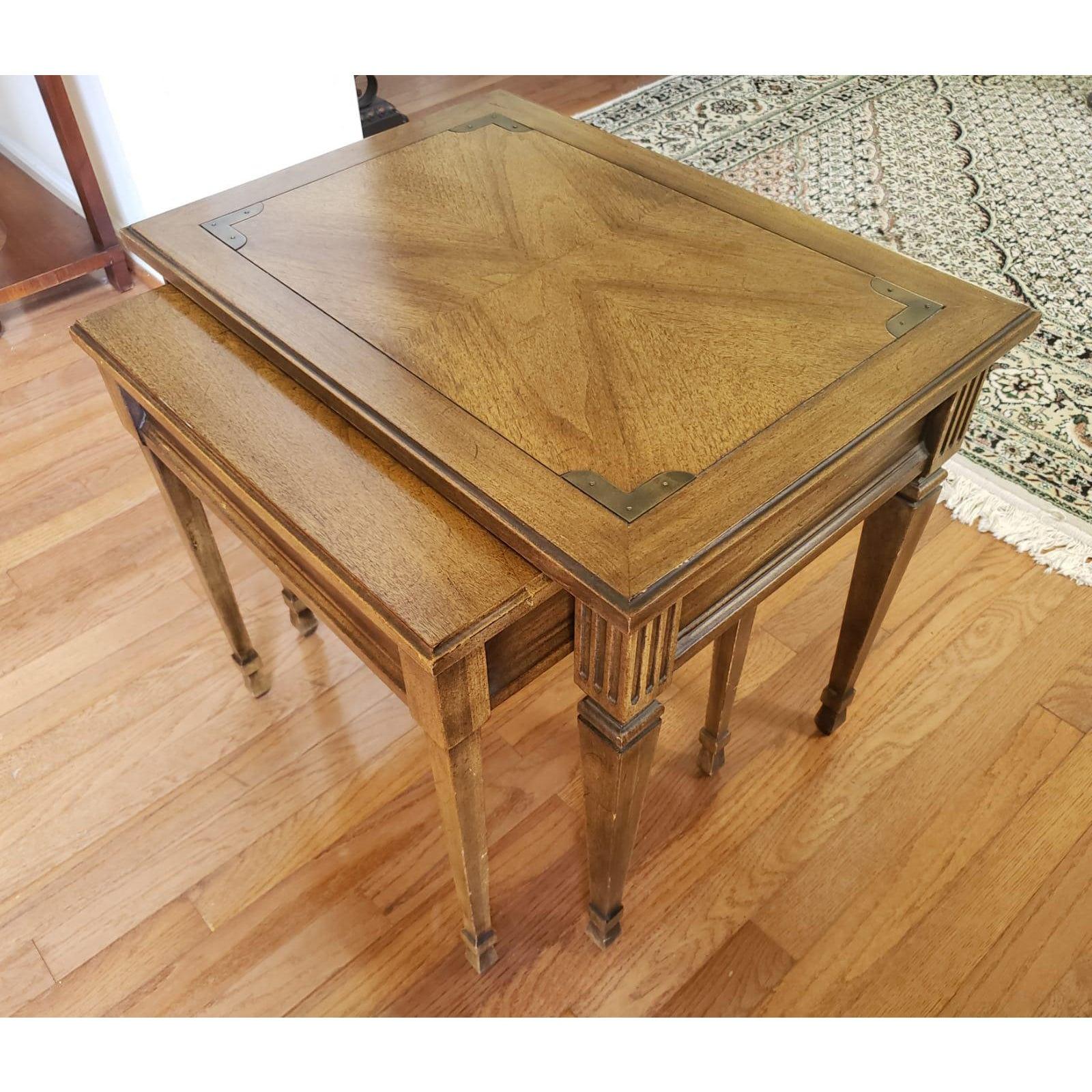 Mid-Century Modern 1970s Campaign Style Walnut Nesting Tables, Set of 2 For Sale
