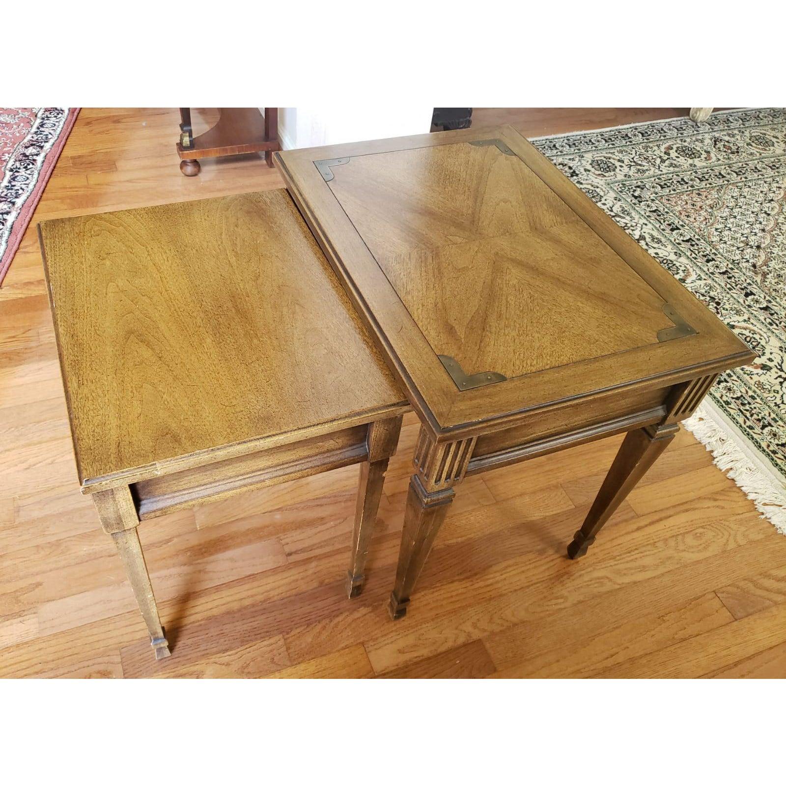 American 1970s Campaign Style Walnut Nesting Tables, Set of 2 For Sale