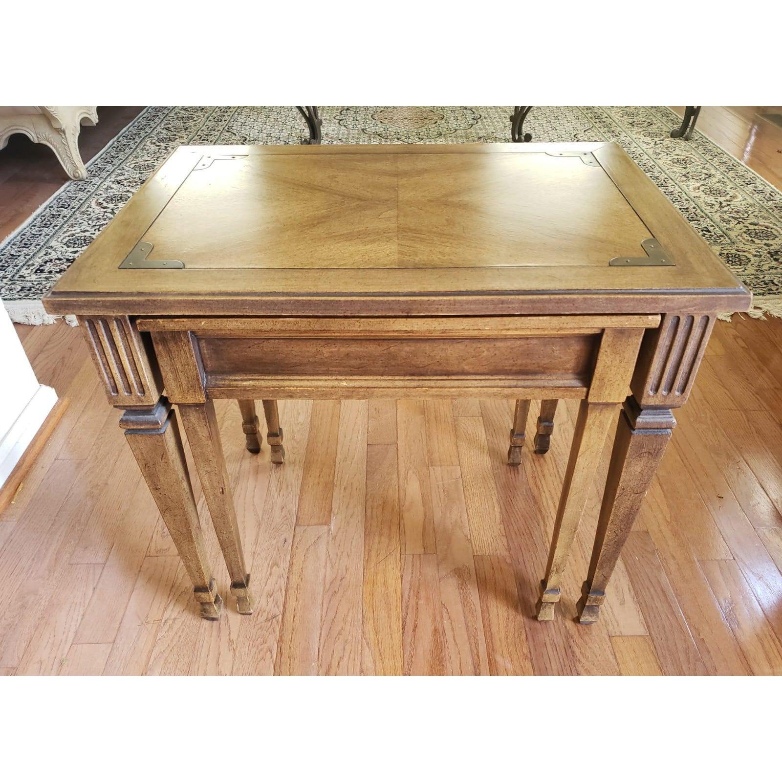 Varnished 1970s Campaign Style Walnut Nesting Tables, Set of 2 For Sale