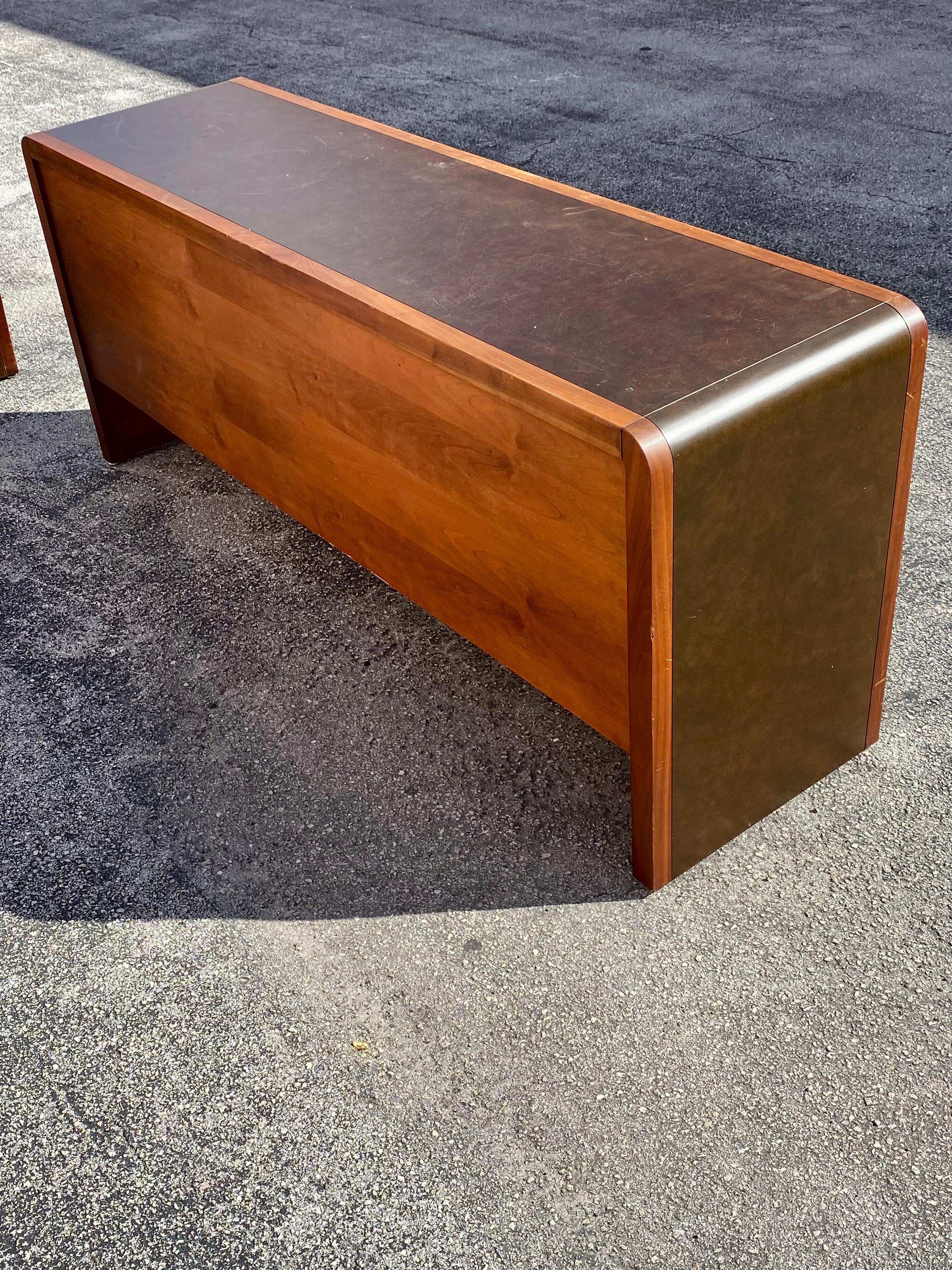 1970s Walnut Executive Campaign Waterfall Desk And Cabinet, Set of 2 For Sale 8