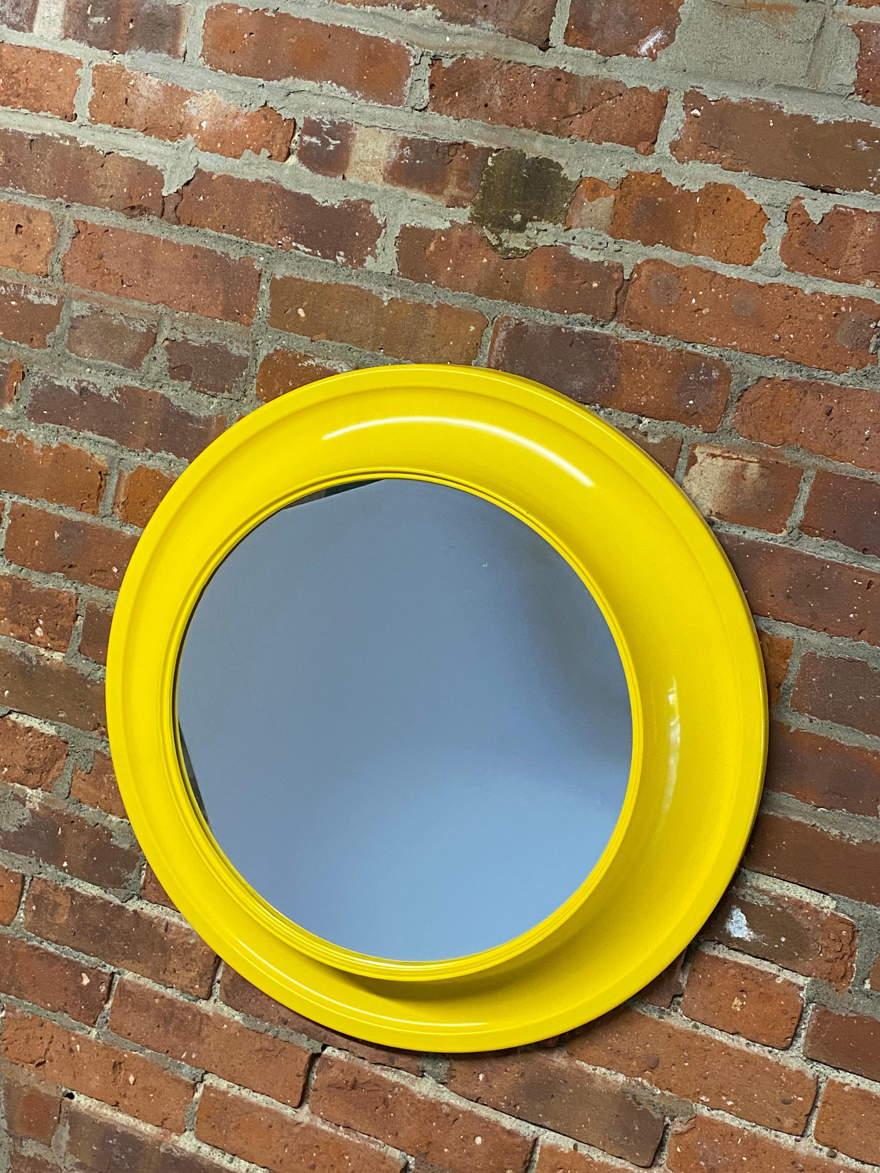 American 1970s Canary Yellow Color Pop Mirror