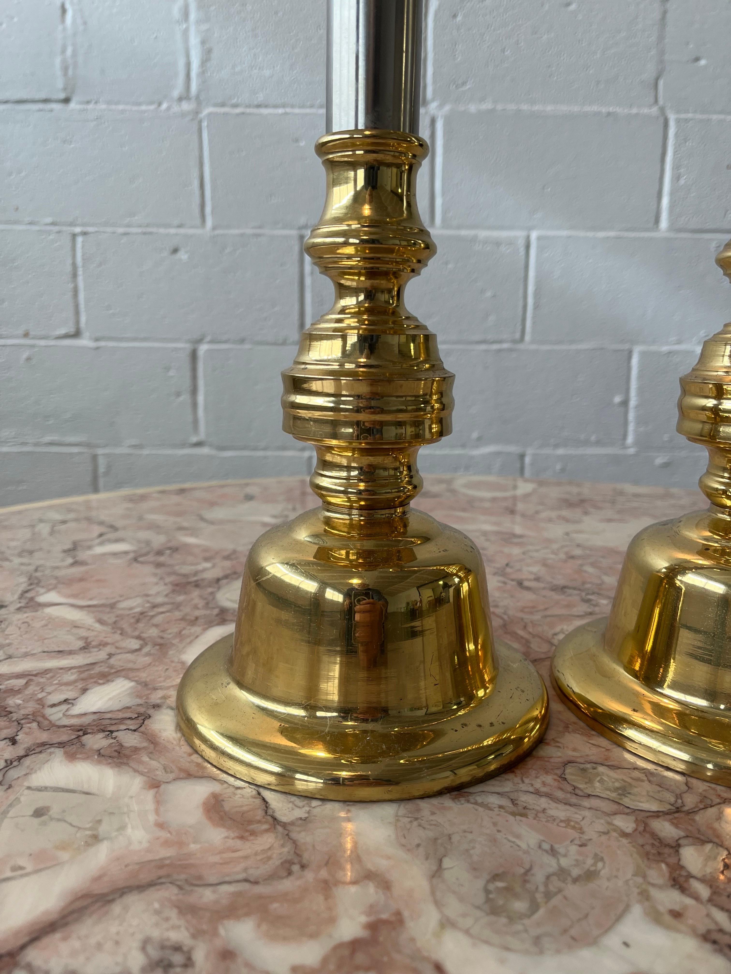 1970's Candle Holders Neoclassical Brass and Chrome Candle Sticks - a Pair For Sale 1
