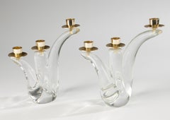 1970s Candle Holders - Schneider - Clear Crystal - Organic Form