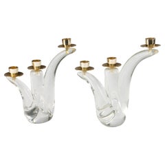 1970s Candle Holders - Schneider - Clear Crystal - Organic Form