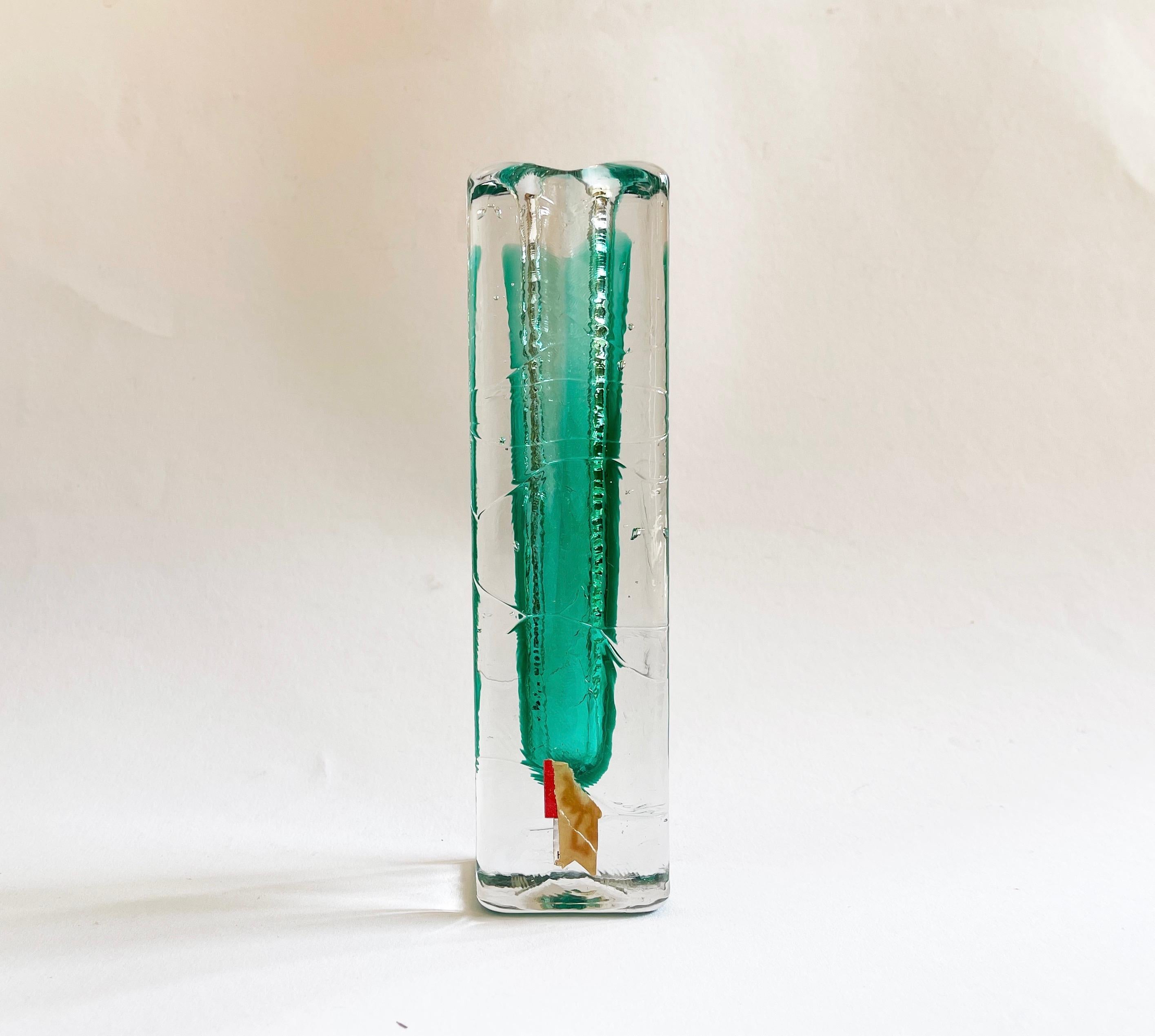 Candelero de cristal verde estilo Sommerso de los años 70 de Josef Schott Zwiesel Moderno de mediados de siglo en venta