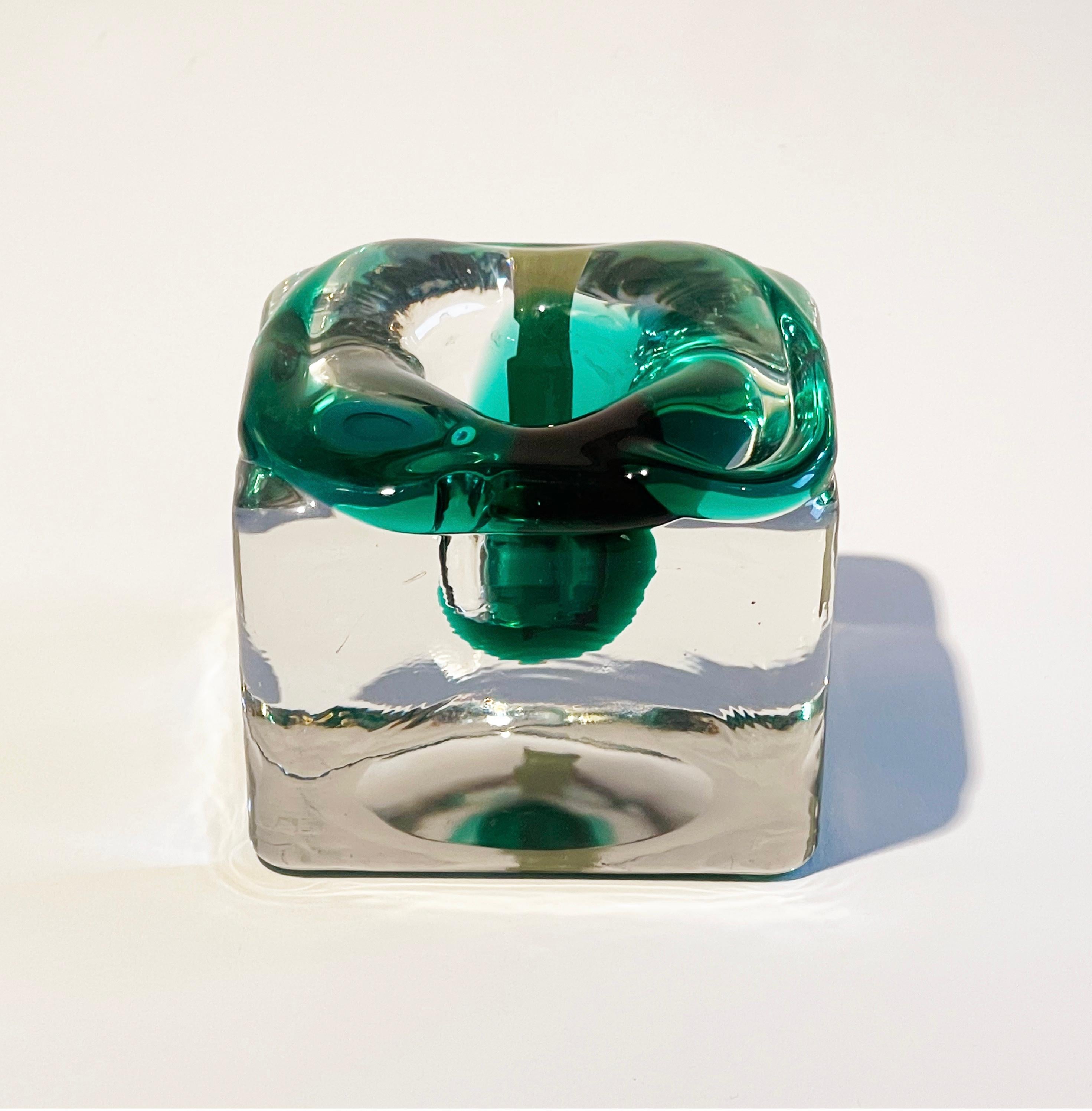 Hand-Crafted 1970s Candlestick Green Sommerso Crystal Glass by Josef Schott Zwiesel, Germany