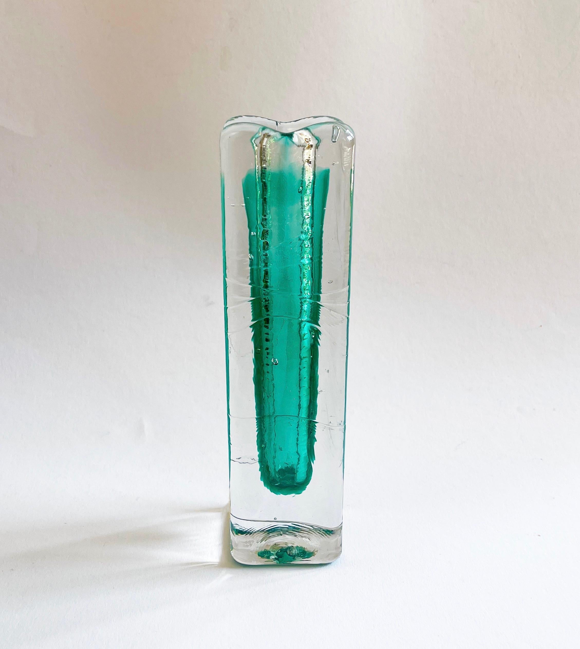 Candelero de cristal verde estilo Sommerso de los años 70 de Josef Schott Zwiesel Alemán en venta