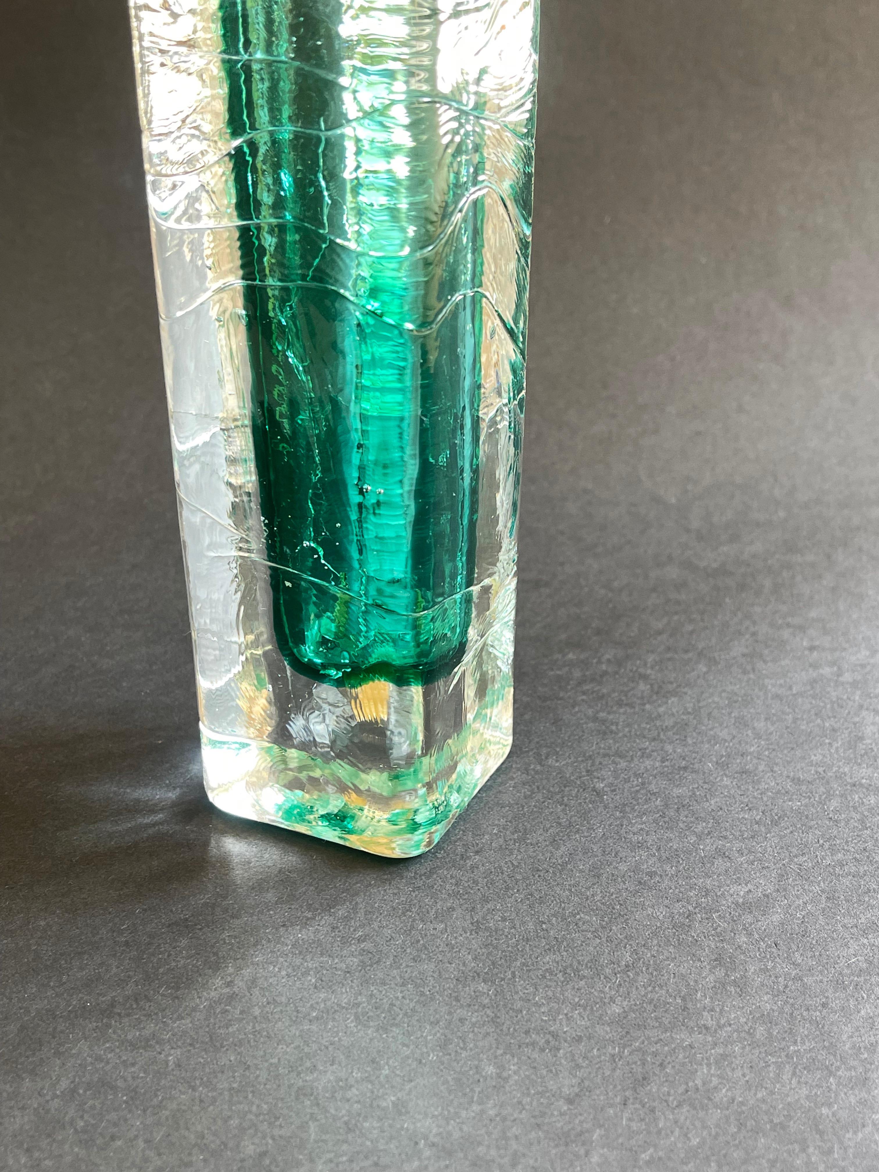 Candelero de cristal verde estilo Sommerso de los años 70 de Josef Schott Zwiesel en Bueno estado para la venta en Andernach, DE