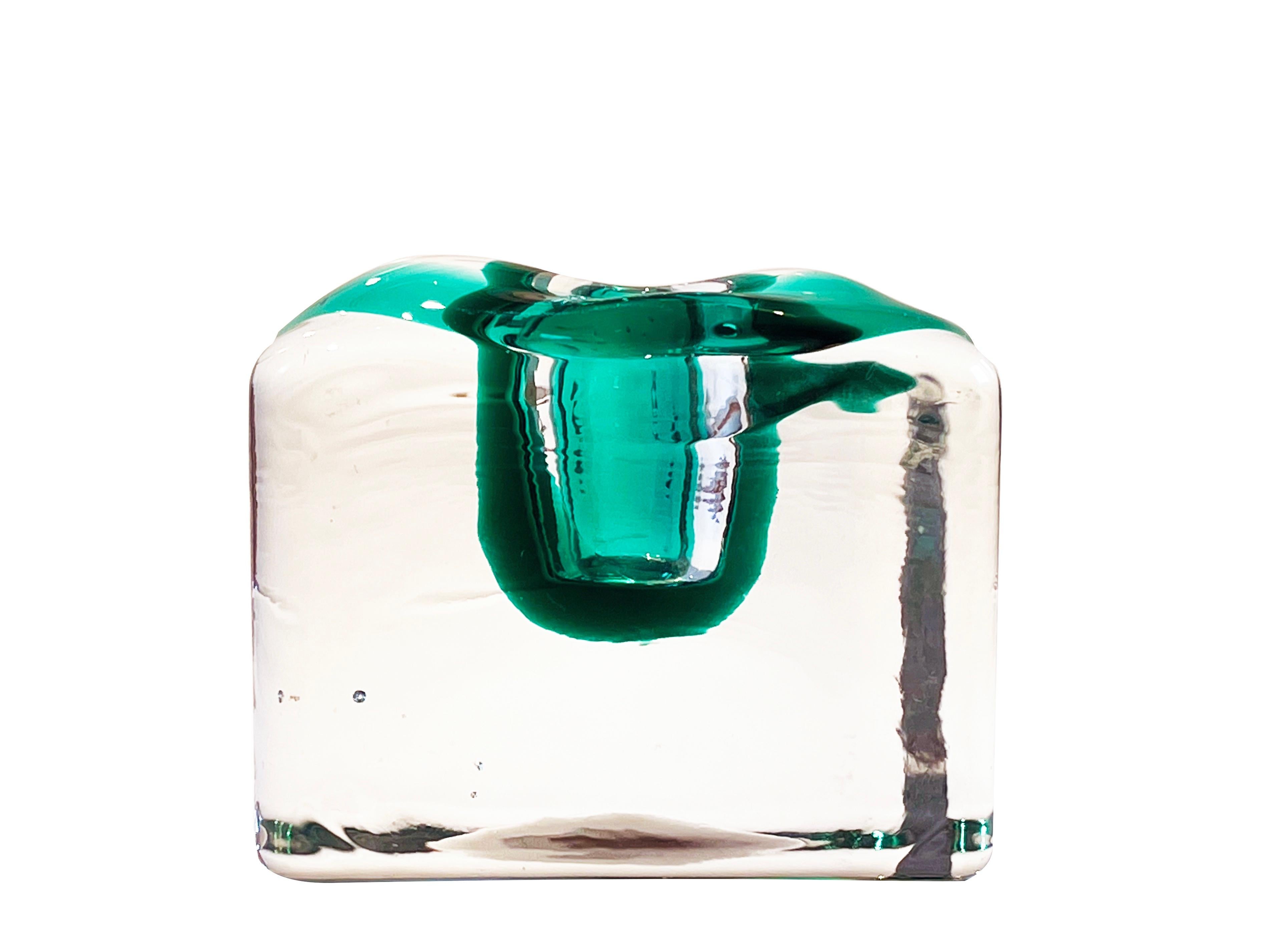 1970s Candlestick Green Sommerso Crystal Glass by Josef Schott Zwiesel, Germany 2