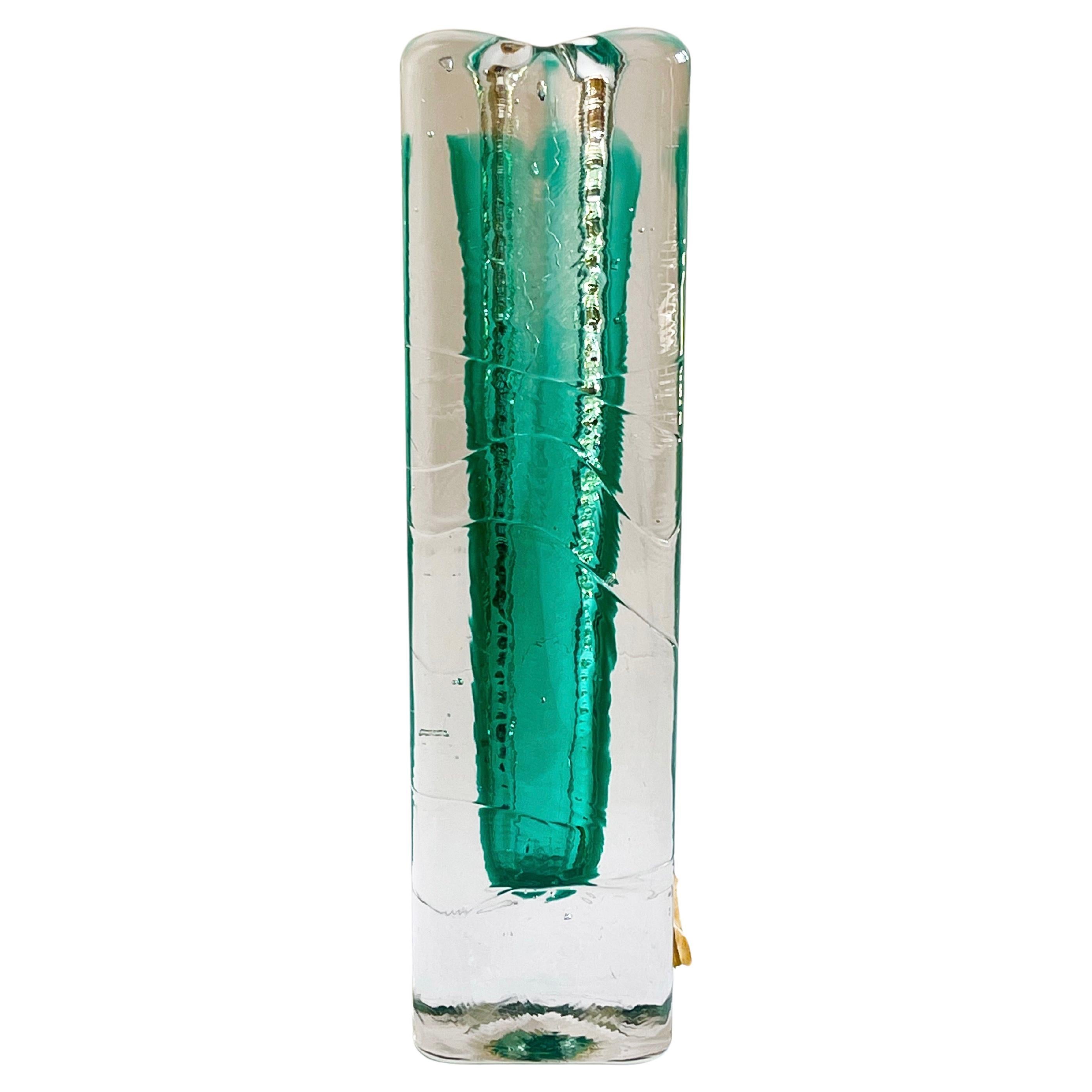 Candelero de cristal verde estilo Sommerso de los años 70 de Josef Schott Zwiesel en venta