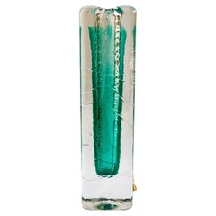 1970s Candlestick Green Sommerso Style Crystal Glass by Josef Schott Zwiesel