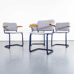 1970's Cantilever Blue Frame Chairs With Light Grey Upholstery - Set Of Four