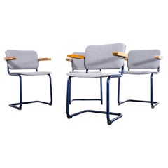 1970's Cantilever Blue Frame Chairs With Light Grey Upholstery - Set Of Four
