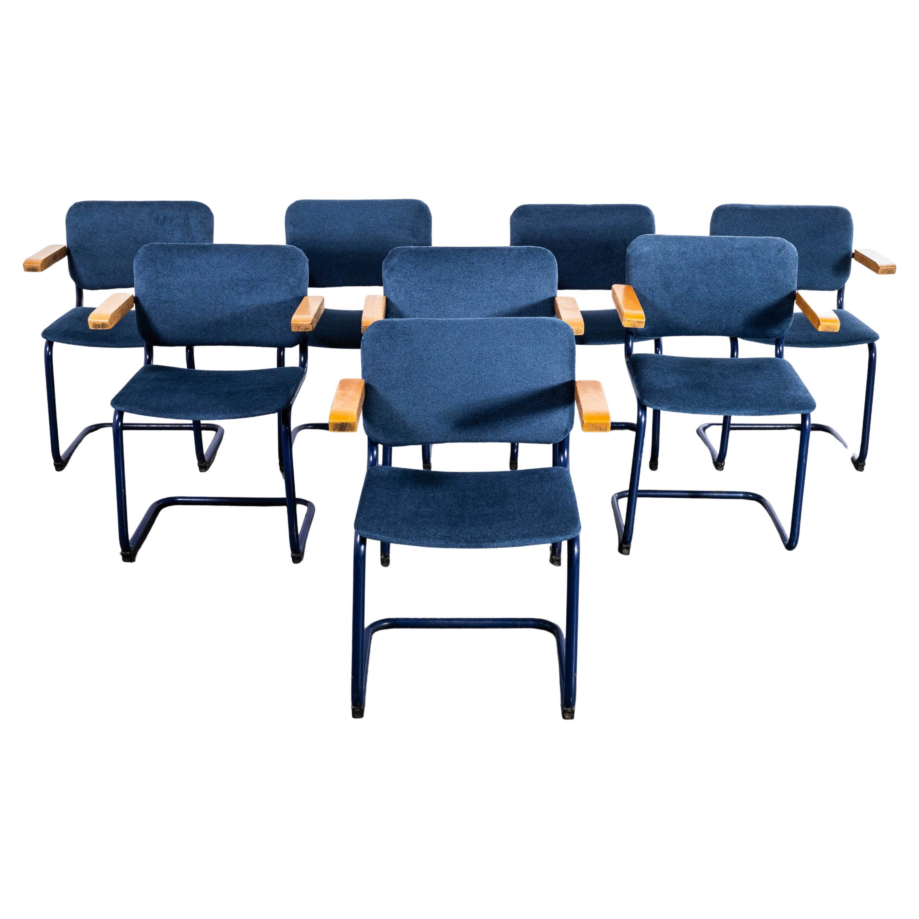 1970's Cantilever Blue Frame Chair With Denim Blue Upholstery - Set Of Eight