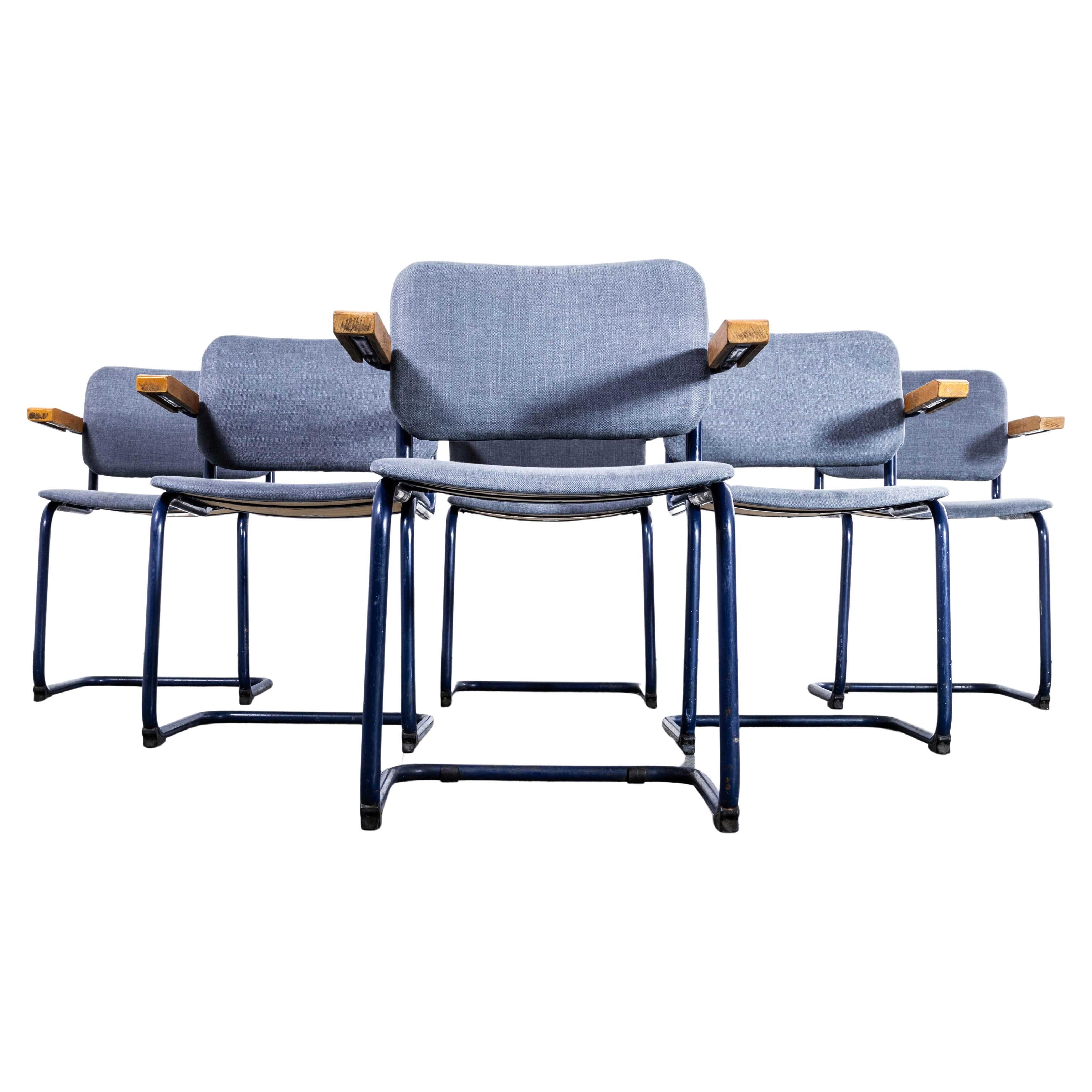 Sillas de comedor con estructura voladiza azul de los años 70 con tapicería azul - gris - Juego de