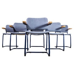 1970's Cantilever Blue Frame Chairs With Blue - Grey Upholstery - Set Of Six