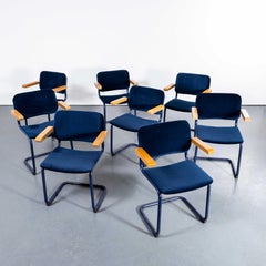 1970's Cantilever Blue Frame Chairs With Deep Blue Upholstery - Set Of Eight