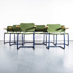 1970's Cantilever Blue Frame Chairs With Forest Green Upholstery - Set Of Eight