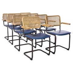 1970's Cantilever Brown Frame Cane Backed Dining Chair, Set of Eight