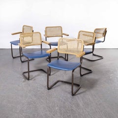 Freitragender Esszimmerstuhl mit braunem Rahmen und Rohrrücken, Sechser-Set, 1970er Jahre