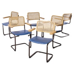 1970's Cantilever Brown Frame Cane Backed Dining Chair, Set of Six