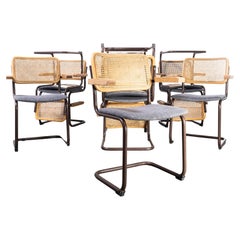 1970's Cantilever Brown Frame Cane Backed Dining Chair - Set Of Twelve Reupholst