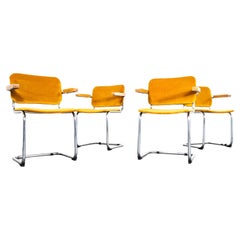 1970's Cantilever Chrome Frame Chair With Mustard Upholstery - Set Of Four