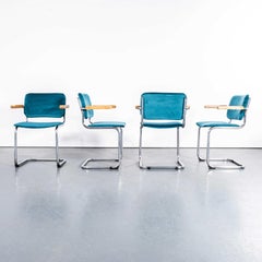 1970's Cantilever Chrome Frame Chairs With Turquoise Upholstery - Set Of Four